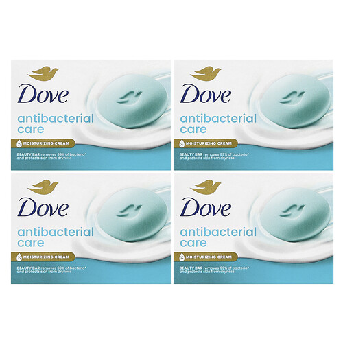 Dove Antibacterial Care Beauty Bar Soap, 4 Bars, 3.75 oz (106 g) Each