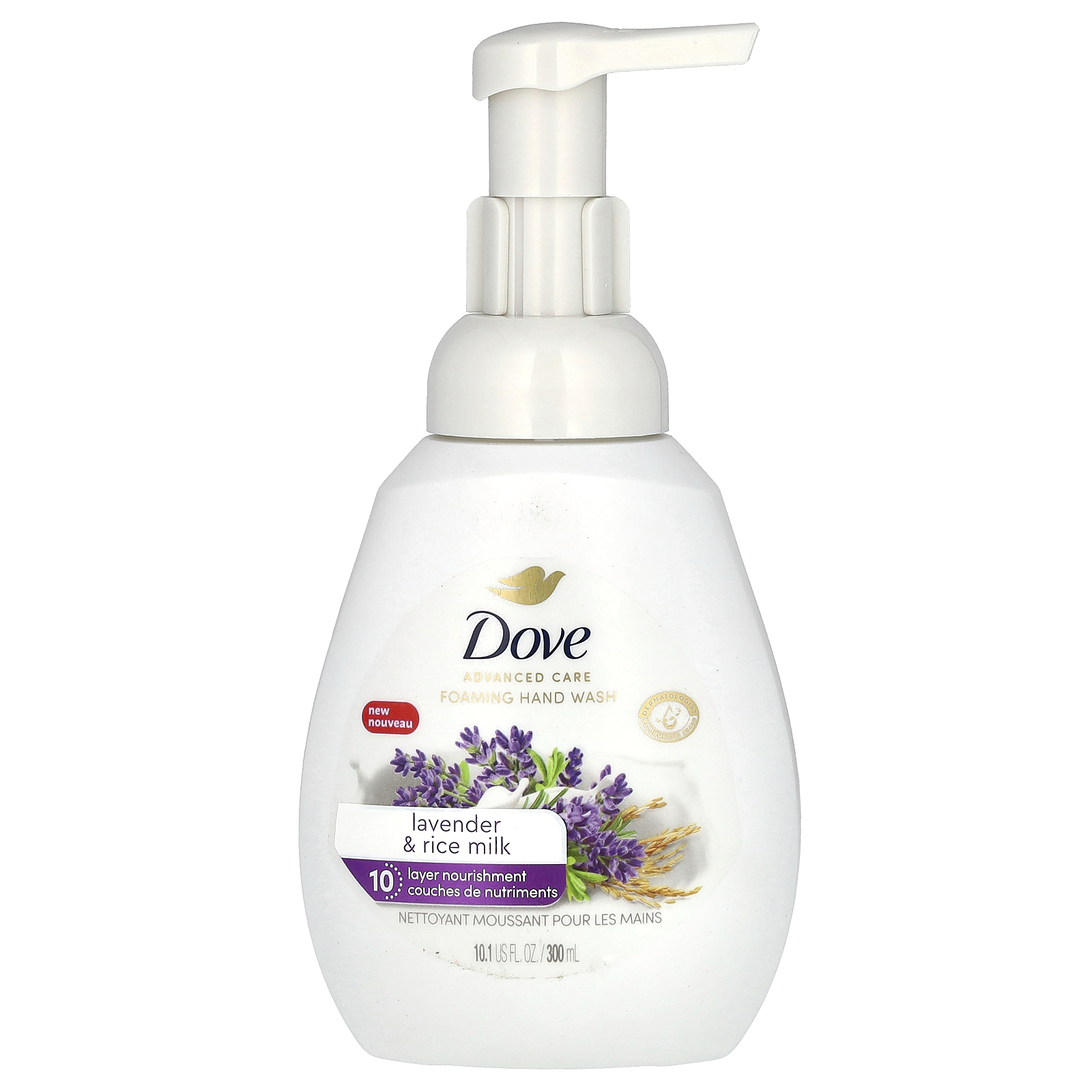 Dove (도브), 어드밴스드 케어, 포밍 핸드 워시, 라벤더 및 라이스 밀크, 300ml(10.1fl oz) (판매가 중단된 상품)
