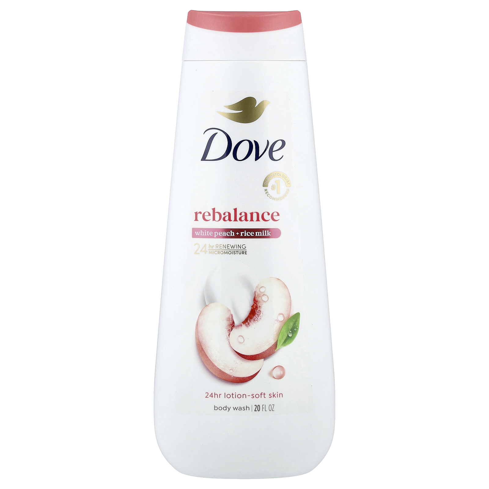 Dove (도브), 리밸런스 바디 워시, 흰 복숭아 + 라이스 밀크, 20fl oz