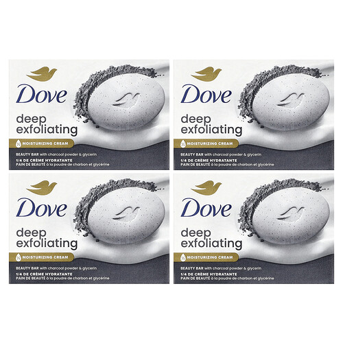 Dove Deep Exfoliating Beauty Bar with Charcoal Powder & Glycerin, 4 Bars, 3.75 oz (106 g) Each