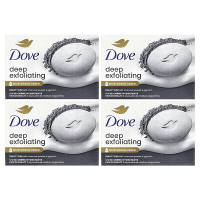 Dove, Deep Exfoliating Beauty Bar with Charcoal Powder & Glycerin, 4 Bars, 3.75 oz (106 g) Each