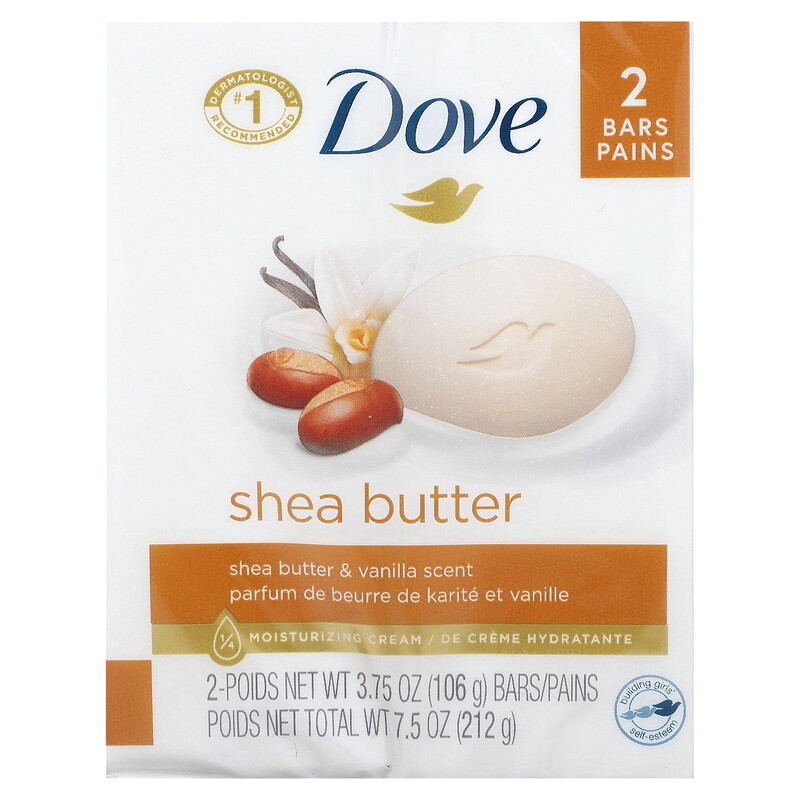 Dove, Beauty Bar Soap, Shea Butter & Vanilla, 2 Bars, 3.75 oz (106 g) Each