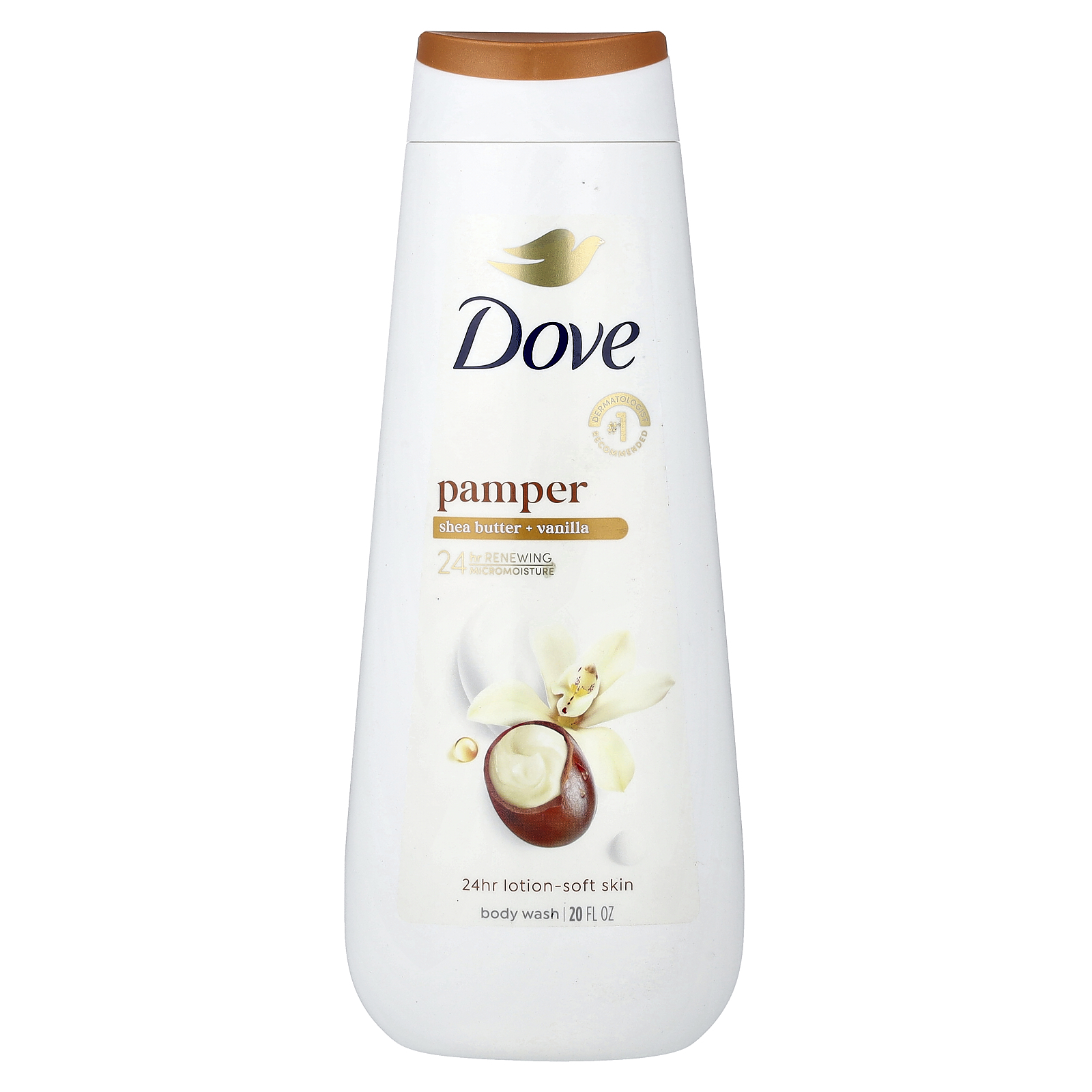Dove (도브), 팸퍼 바디 워시, 시어버터 + 바닐라, 20fl oz