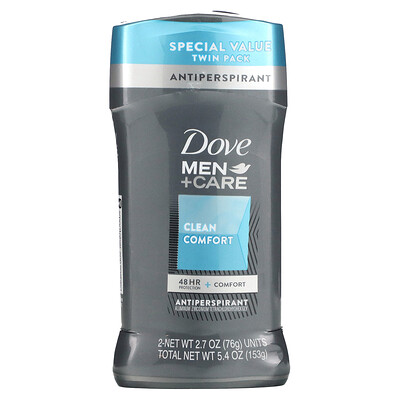 Dove Men+Care, дезодорант-антиперспирант Чистый комфорт, 2шт. по 76г