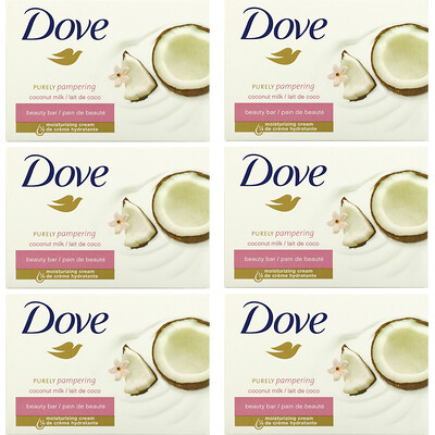 Купить Dove Purely Pampering Beauty Bar, Coconut Milk and Jasmine Petals, 6 Bars, 3.75 oz (106 g) Each