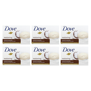 Dove, صابون استعادة النضارة، جوز الهند وزبدة الكاكاو، 6 صابونات، 3.75 أونصة (106 جم) لكل صابونة