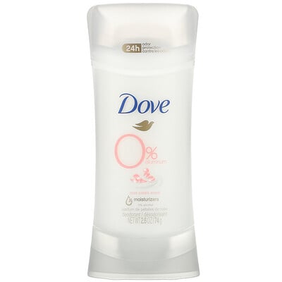 Dove 0% алюминиевый дезодорант, с ароматом лепестков роз, 74 г (2,6 унции)