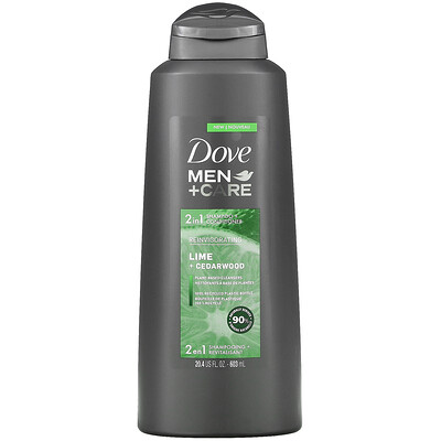 Dove Men+Care, шампунь и кондиционер, средство для мужчин 2 в 1, восстановление и укрепление, лайм и кедр, 603 мл (20,4 жидк. унций)