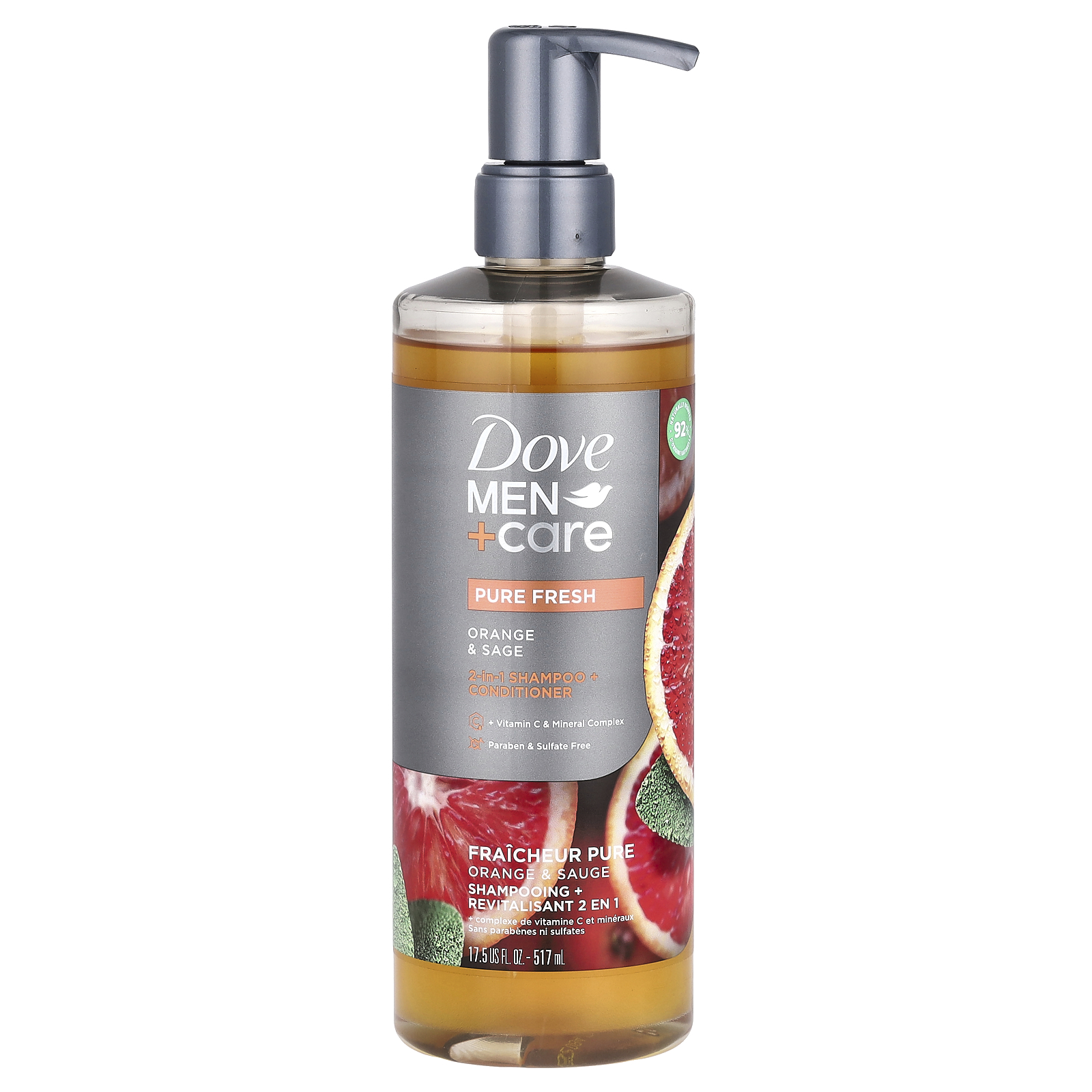 Men + Care, шампунь + кондиционер 2-в-1, Апельсин и шалфей , 17,5 жидких унций (517 мл)