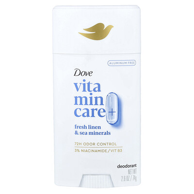 Dove, Vitamin Care+, Desodorante en barra, Lino fresco y minerales marinos, 74 g (2,6 oz)