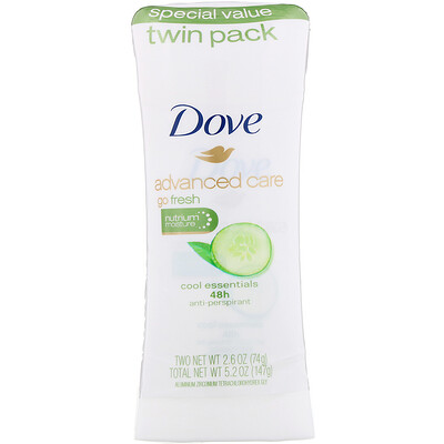 Dove Дезодорант-антиперспирант Advanced Care Go Fresh, аромат «Основы прохлады», 2 шт. по 74 г