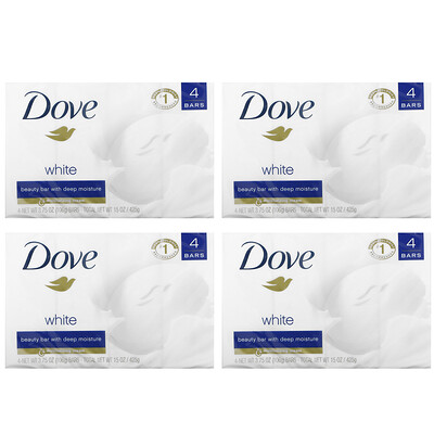 Dove Мыло Beauty Bar, глубокое увлажнение, белое, 4 шт., По 106 г (3,75 унции)