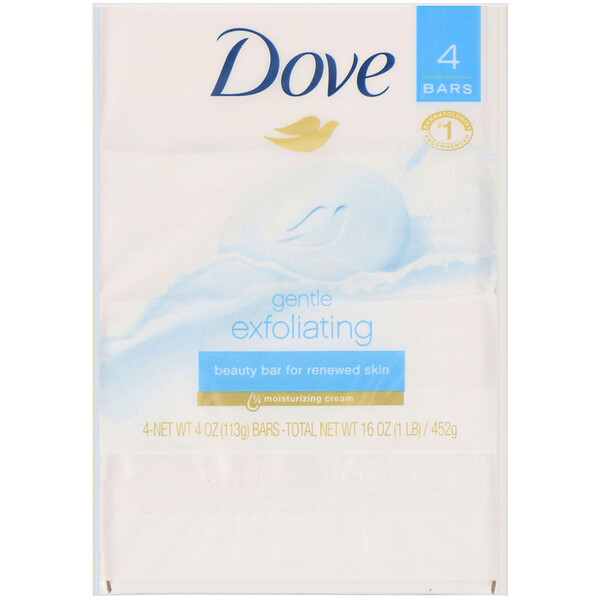 Dove‏, סבון פילינג עדין, ארבע חפיסות, 113 גרם (4 אונקיות) כל אחת