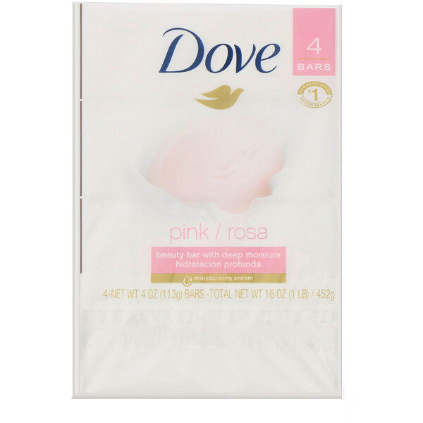 Dove, Beauty Bar Soap with Deep Moisture, Pink, 4 Bars, 4 oz (113 g) Each