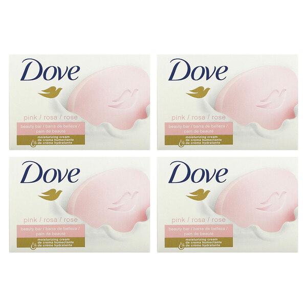 Beauty Bar Soap with Deep Moisture, Pink, 4 Bars, 4 oz (113 g) Each