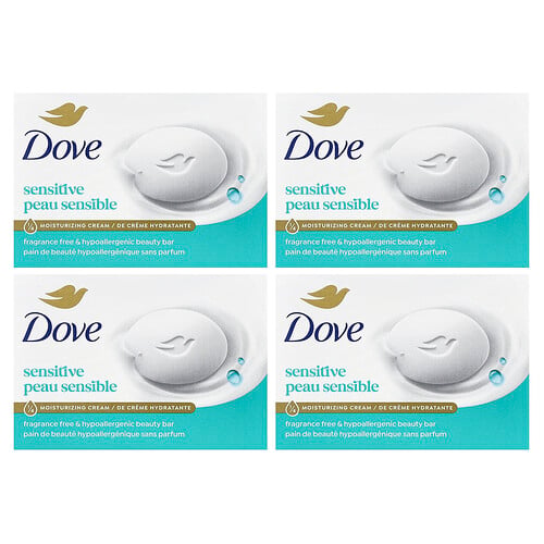 Dove, Beauty Bar Seife, für empfindliche Haut, parfümfrei, 4 Stück, je 106 g