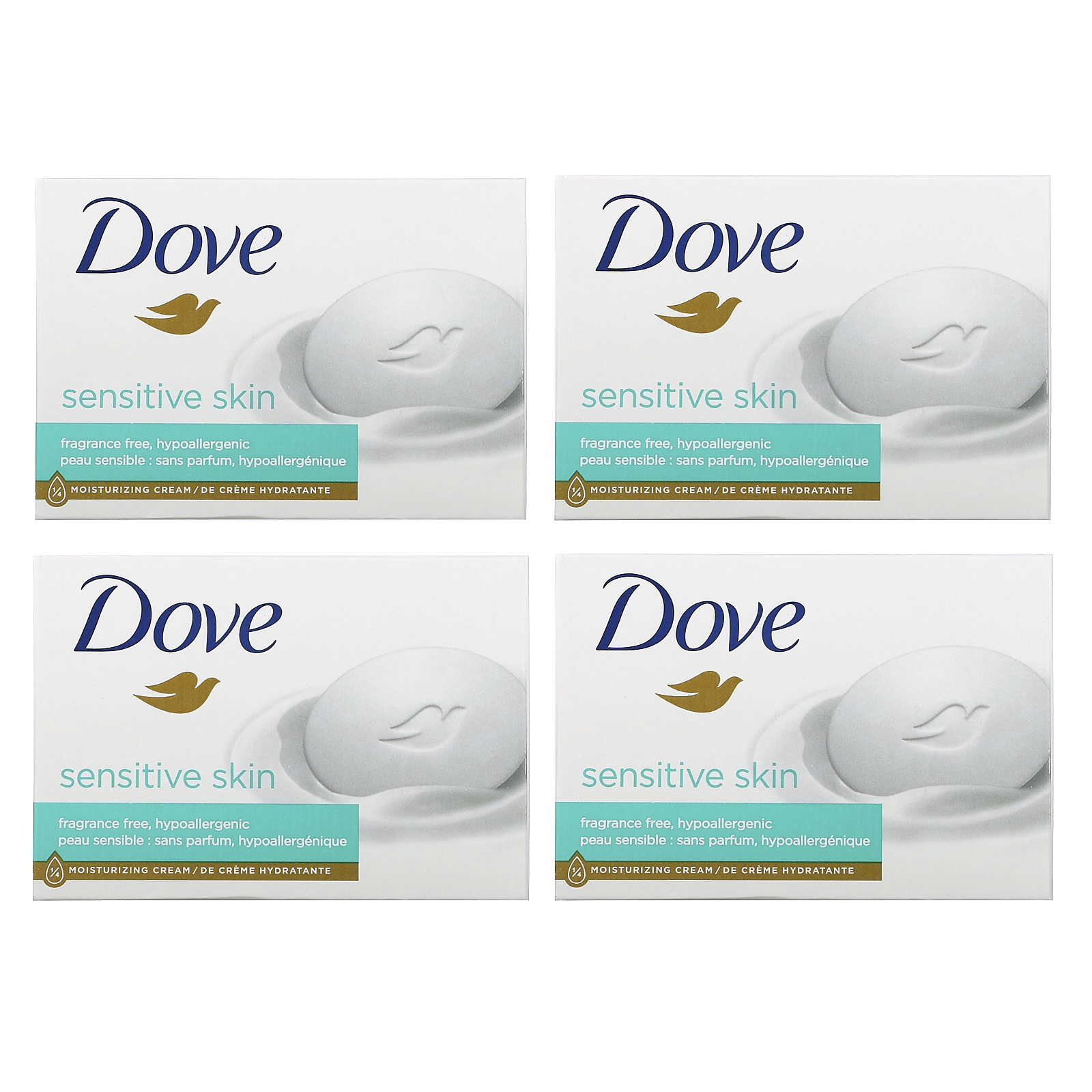 Dove Beauty Bar Soap Sensitive Skin Fragrance Free 4 Bars 3 75 Oz 106 G Each