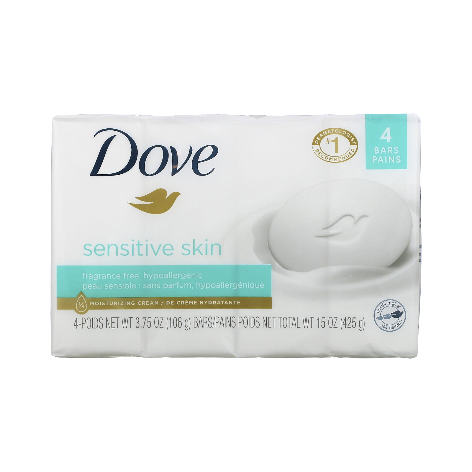 Dove Beauty Bar Soap Sensitive Skin Fragrance Free 4 Bars 3 75 Oz 106 G Each