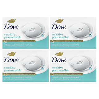 Dove, Beauty Bar Soap, Sensitive, Fragrance Free, 4 Bars, 3.75 oz (106 g) Each