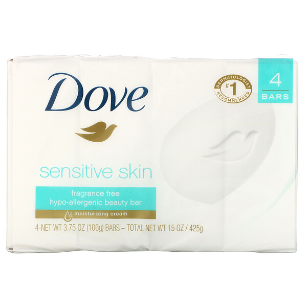 Dove‏, סבון טיפוח לעור רגיש, ללא בישום, 4 חפיסות, 106 גרם (3.75 אונקיות) כל אחת