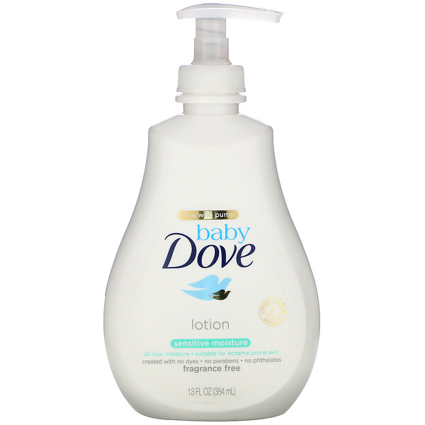 Dove‏, קרם לחות לעור רגיש לתינוקות, ללא בישום, 384 מ"ל (13 אונקיות נוזל)
