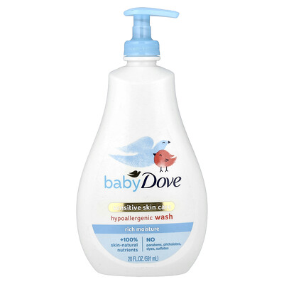 Dove, Bebé, Cuidado de la piel sensible, Jabón hipoalergénico, Humectación intensa, 591 ml (20 oz. Líq.)