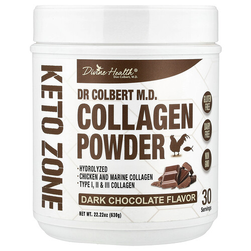 Divine Health, Dr. Colbert's Keto Zone, Collagen Powder, Dark Chocolate, 22.22 oz (630 g)