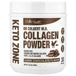 Divine Health, El suplemento de aceites esenciales Essential Living Oils de Dr. Zona cetogénica de Colbert, Colágeno en polvo, Chocolate negro, 630 g (22,22 oz)