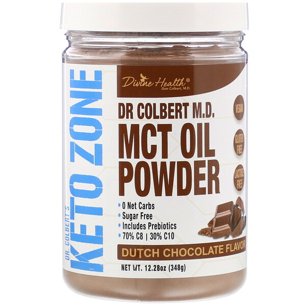 Divine Health, Dr Colbert's Keto Zone, MCT Oil Powder, Dutch Chocolate , 12.28 oz (348 g)