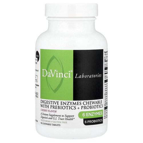 Davinci Laboratories Digestive Enzymes Chewable With Prebiotics + Probiotics, Cherry, 90 Chewable Tablets