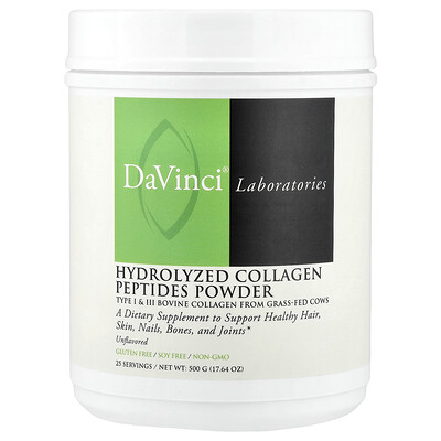 Product Image for DaVinci Laboratories, Hydrolyzed Collagen Peptides Powder, Unflavored, 17.64 oz (500 g)