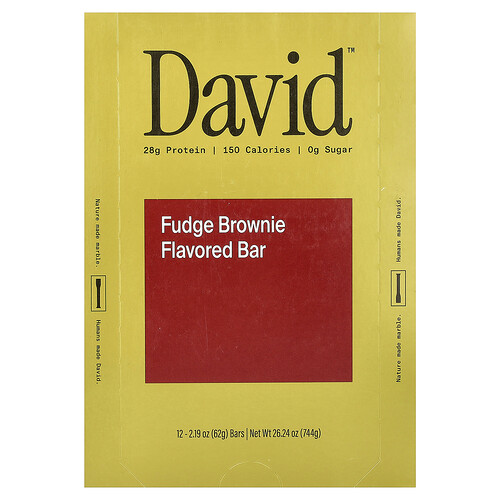 David Protein , Protein Bar, Fudge Brownie, 12 Bars, 2.19 oz (62 g) Each
