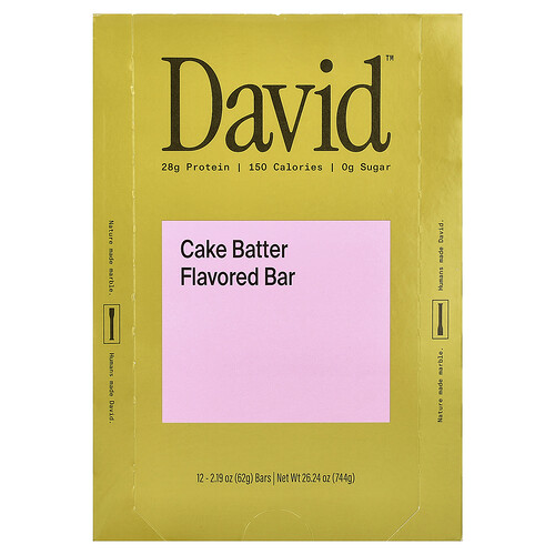 David Protein , Protein Bar, Cake Batter, 12 Bars, 2.19 oz (62 g) Each