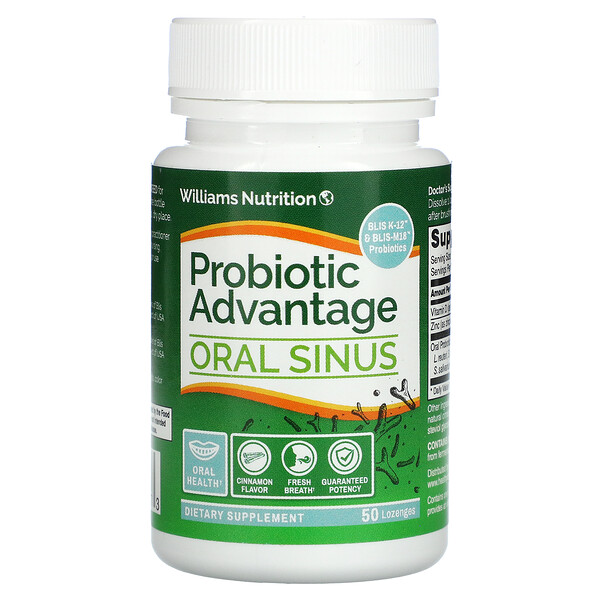 Williams Nutrition, Probiotic Advantage, добавка для полости рта, с натуральным вкусом корицы, 50 леденцов
