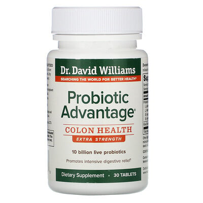 Dr. Williams Probiotic Advantage, Colon Health, Extra Strength, 30 Tablets