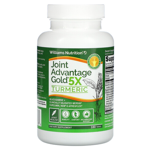 Williams Nutrition, Joint Advantage Gold 5X, Turmeric, 180 Tablets