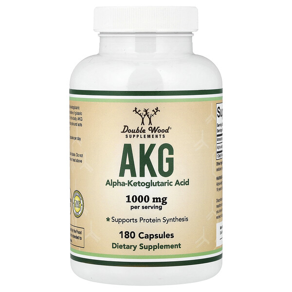 Double Wood Supplements AKG, 180 Capsules (500 mg per Capsule)