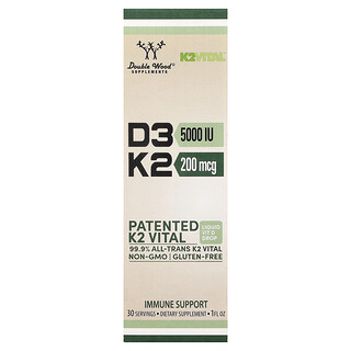 Double Wood Supplements, Vitamin D3 + K2 Liquid Drops, 29 ml