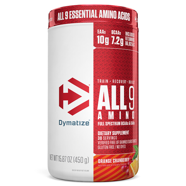 Dymatize Nutrition‏, All 9 Amino, תפוז חמוציות, 450 גר'