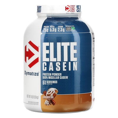 Dymatize Elite Casein, со вкусом булочки с корицей, 1,8 кг (4 фунта)