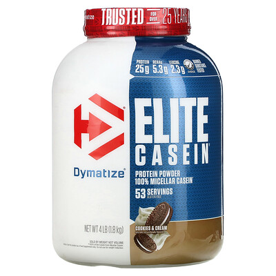 Dymatize Elite Casein, казеин, со вкусом печенья и сливок, 1,8кг (4фунта)