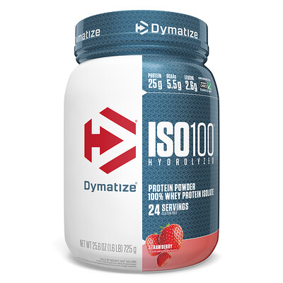 Dymatize Nutrition ISO100, гидролизованный 100% изолят сывороточного протеина, клубника, 725 г (1,6 фунта)