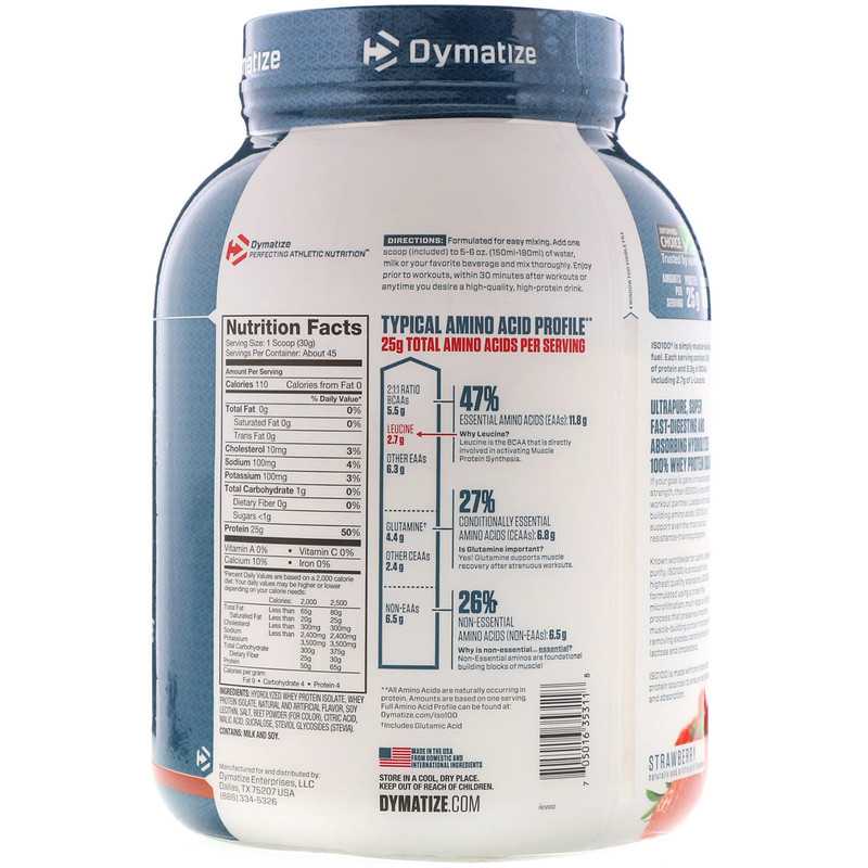 Dymatize Nutrition, ISO 100, Hydrolyzed 100 Whey Protein Isolate