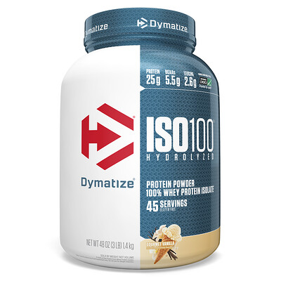 Dymatize Nutrition ISO100 Hydrolyzed, 100 % изолят сывороточного белка, со вкусом ванили для гурманов, 1,4 кг (3 фунта)