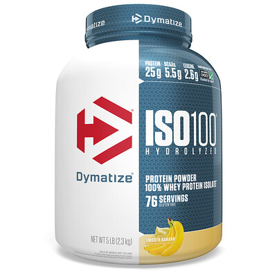 Dymatize Nutrition ISO 100 гидролизованный 100%-ый белковый сывороточный изолят, банановый вкус, 2,27 кг (5 фунтов)