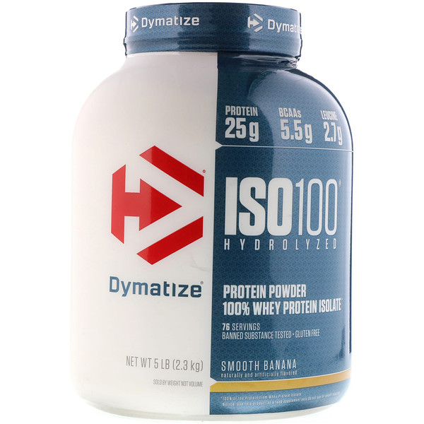 Dymatize Nutrition, ISO 100 加水分解、100％ホエイタンパク質単離物、スムースバナナ、5 lbs (2.27 kg)