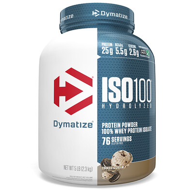 Dymatize Nutrition ISO100 гидролизованный, 100% изолят сывороточного белка, печенье со сливками, 5 фунтов (2, 3 кг)  - Купить
