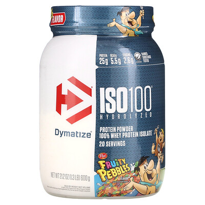 Dymatize Nutrition Гидролизованный ISO 100, 100% изолят сывороточного протеина, фруктовые шарики, 600 г (1,3 фунта)