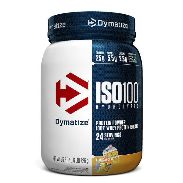 Dymatize Nutrition, ISO100 Hydrolyzed, 100% Whey Protein Isolate, Birthday Cake, 1.6 lbs (725 g)