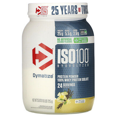 Dymatize Nutrition ISO100, гидролизованный 100% изолят сывороточного протеина, ваниль, 725 г (1,6 фунта)